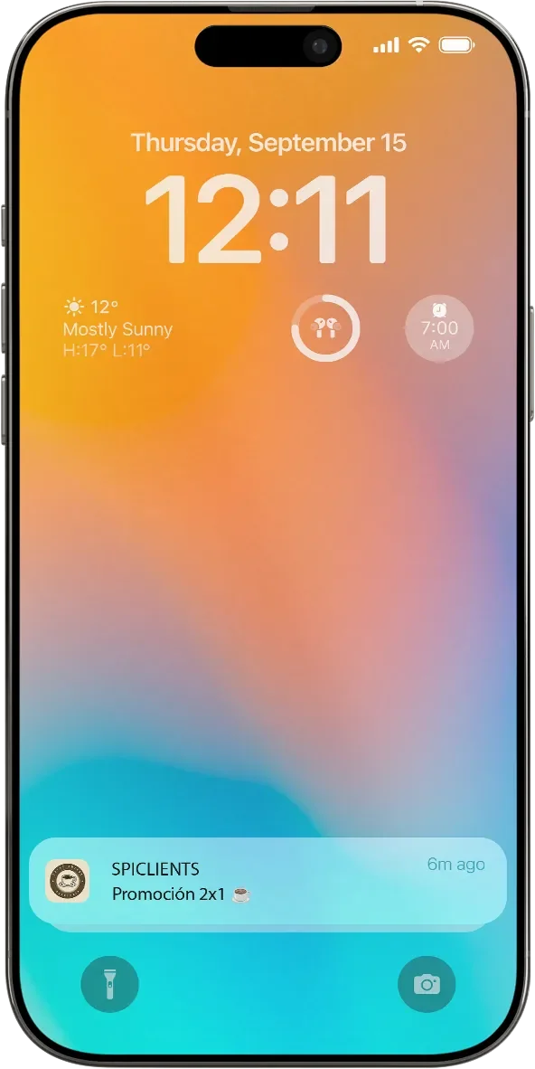 SpiClients push notification with a promotion on an iPhone lock screen